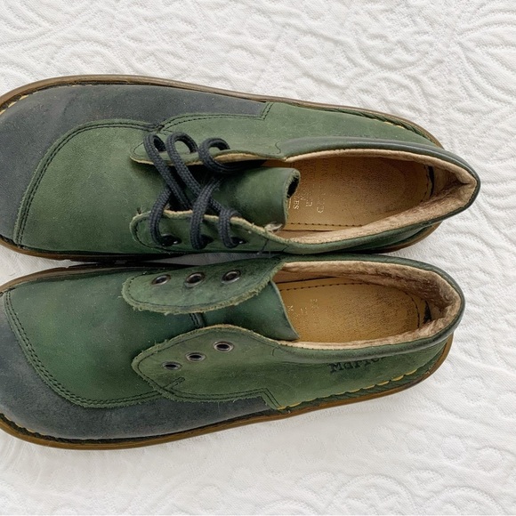 Vintage Dr. Martens Kids' Two Tone Leather Low Top Oxfords, Green / Black - Picture 5 of 8